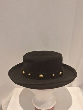 Bollman Hat Co. Doeskin Black Felt Bolero Hat with Gold Stud Trim